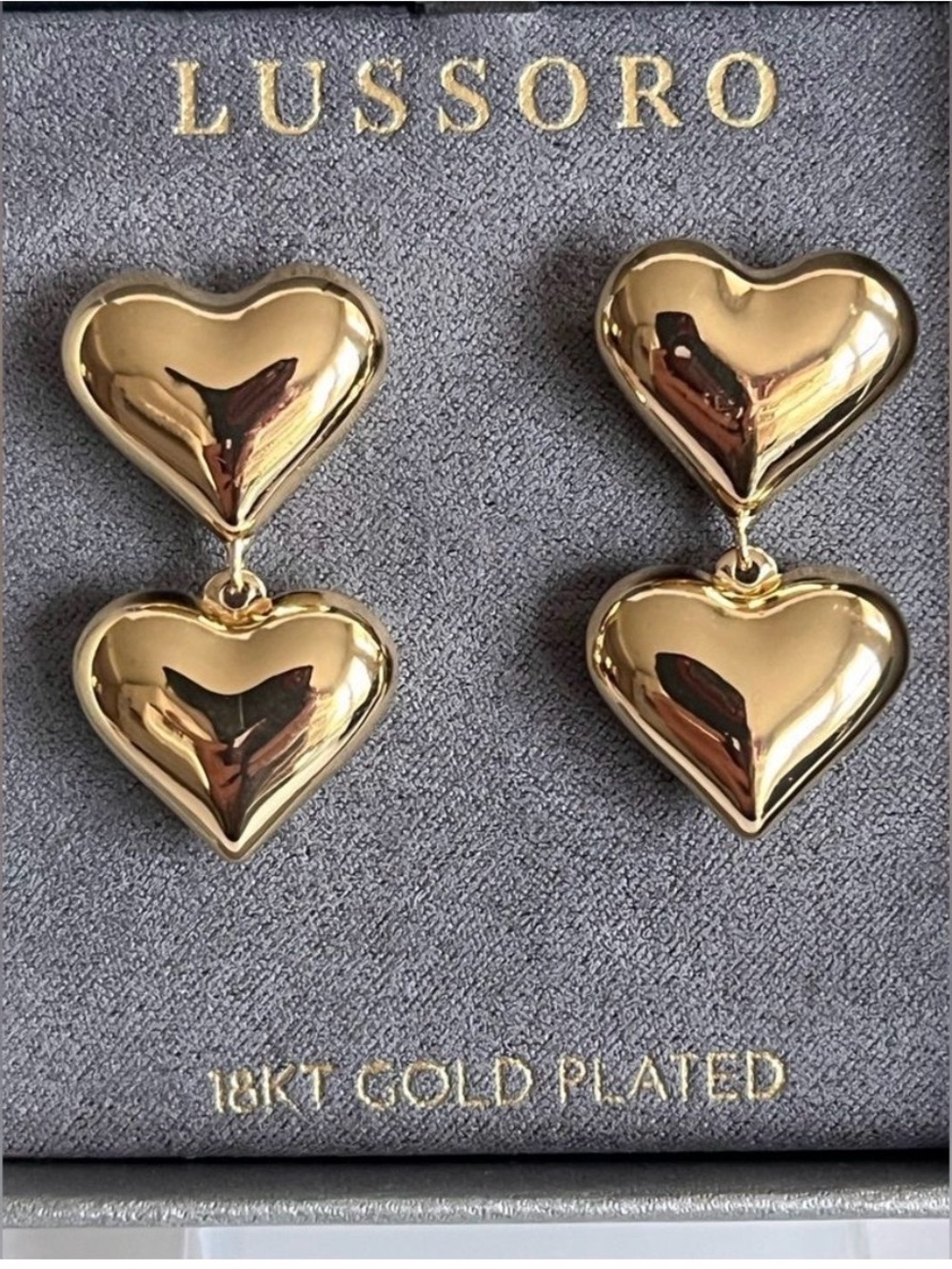 LUSSORO 18KT GOLD PLATED DANGLE HEARTS
